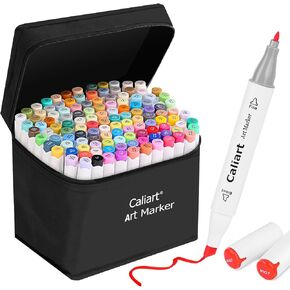 Caliart 52 Colors Fine & Chisel Alcohol Markers for Adult Coloring Book, Dual Tip Artist Sketch Art Markers, Aesthetic Cute Preppy Stuff School Supplies, Pens for Lettering Drawing Cards Planner