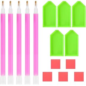 Lusofie 15 PCS Diamond Paintings Tools with 5 Drill Pen Grip,5 Tray,5 Glue Clay 5D Diamond Art Painting Accessories Kits Practical Diamond Art Tools and Accessories (Green)
