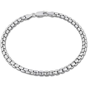 Italian 925 Sterling Silver Round Box Link Bracelet - For Men and Women - 3.8mm, 5.2mm - Available in Sterling Silver, Yellow Gold Plated Sterling Silver - 7.5in, 8in, or 9in