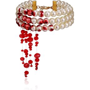 BriLove Halloween Costume Dripping Blood 3 Layered Simulated Pearls Bracelet for Women Vampire Party Prom Ivory Color