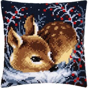 Vervaco Cross Stitch Embroidery Kits Pillow Front for Self-Embroidery with Embroidery Pattern on 100% Cotton and Embroidery Thread, 15,75 x 15,75 Inches - 40 x 40 cm, Little Deer