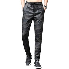 Idopy Men's Faux Leather Jogger Elastic Waist Drawstring PU Harem Pants