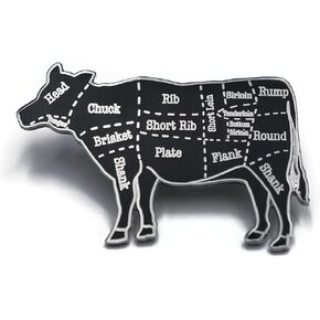 Cow Butcher Cuts Diagram Hard Enamel Lapel Pin (Silver)