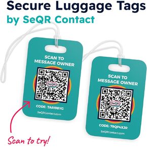 Privacy Luggage Tags | Keep Personal info Private with Smart QR Bag Tags | Includes Messaging for Luggage Backpack Suitcase Recovery | Customizable tag for Travel Baggage, Kids Backpack & Work