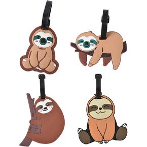 Sloth Luggage Tags, Cute Animal Silicone Travel Accessories Set Identification Labels with Belt Strap for Suitcase Baggage