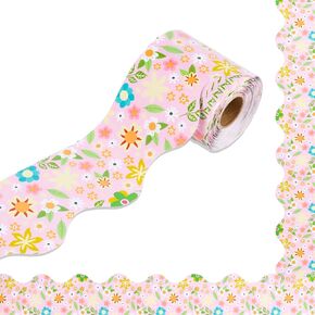 HTVRONT Bulletin Board Borders, 70FT Daisy Flower Classroom Borders for Bulletin Board, Scalloped Pink Border Trim for Classroom, Offices,Walls,Picture Frames, Back to School Decor