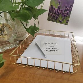 Desk Tray, Filing cabinets, Wire Metal Letter Filing Tray Organizer, Size 12.2"x9.5"x1.9", Gold