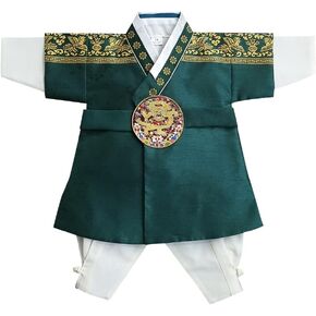 Korean Boy Foil Green Hanbok 100days, 12month Korean Traditional Dress Baby Boy Kids Hanbok