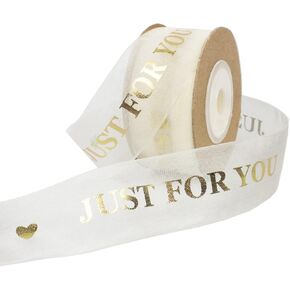 1 Inch Sheer Organza Ribbon Gold Printing Just for You Chiffon Ribbon for Valentine's Day Gift Wrapping Wedding Decorations Crafts Floral Packaging (11 Yard)