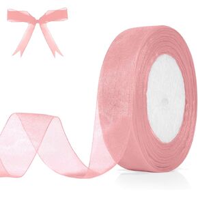 White Ribbon 1 Inch Sheer Organza Ribbon Chiffon Ribbon Sheer Ribbon 50 Yards Tulle White Ribbon for Gift Wrapping Halloween Christmas Ribbons for Crafts Ribbon for Flower Bouquet Hair Bows Wedding