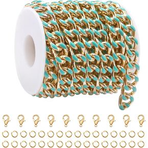 KYUNHOO 9.8 Feet Colorful Oil Dripping Cuban Chains for Jewelry Making Gold Plated Aluminum Chain Spool Unwelded Twist Curb Chain Roll with Jump Rings Lobster Clasps Jewelry Findings in Kuwait
