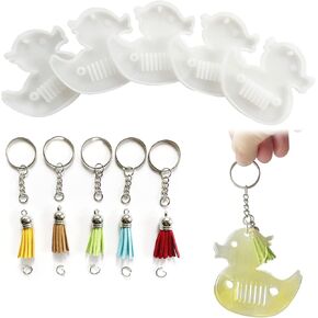 Szecl 5Pcs Duck Keychain Mold for Jeeps Cute Duck Keychain Charm Duck Shape Silicone Casting Molds with Hole for Diy Keychain Pendant Making 5 Pcs Key Rings Chain 5 Pcs Keychain Tassels Handmade Craft
