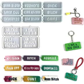 Swear Words Keychain Resin Mold,2 Pcs Silicone Molds Set for Making Bad Words Venting Slogan Key Ring Decoration Gifts, DJ1120
