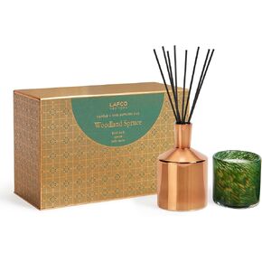 LAFCO New York Woodland Spruce Classic Candle & Diffuser Holiday Gift Set - Reusable Glass Vessels - Made in The USA