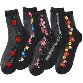 Sheer Socks Women Ankle Womens Sheer Socks 5 Pairs Fashion Vintage Flower Animal Lace Mesh Crystal Glass Socks