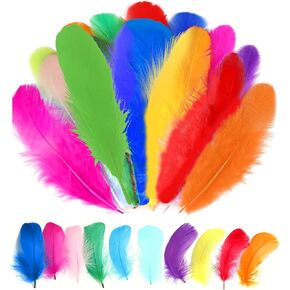 400pcs Colorful Feathers for Crafting，3-5 inches Natural Feathers with 10 Colors DIY Crafts No-Fading for Wedding Home Party Handmade Decorations