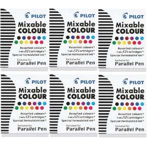6 BOXES: Pilot Parallel Pen Ink Refills for Calligraphy Pens, Assorted Colors, 12 Cartridges per Pack (77312)