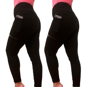 Women's French Laundry Sport Double Lined Thick Cotton Leggings Pants Cellphone Pocket and Zipper Pocket