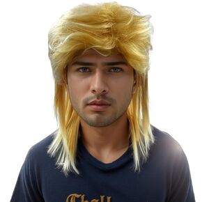 Unisex Mullet Wigs 70s 80s Men Wig,Punk Rocker Hair Layered Long Cosplay Wigs for Men Women Daily Fancy Party Halloween Costumes,mix Brown Blonde