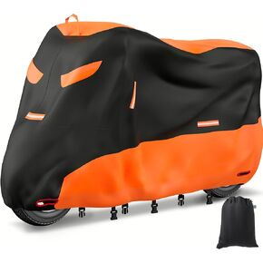 Motorcycle Cover Universal All Season Weather Durable Waterproof Outdoor Protection with 5 Reflective Strips and Lock-Holes & Storage Bag Oxford Motorcycles Vehicle Cover, XXL