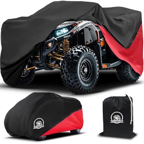 غطاء COVERVIN ATV، غطاء حماية رباعي العجلات من قماش أكسفورد مقاوم للماء شديد التحمل لـ 82 بوصة Kawasaki Honda Polaris Yamaha (أسود وأحمر)