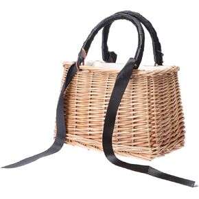 VALICLUD Fruit Basket Wicker Basket Woven Hamper Hand Woven Rectangular Wicker Handbag Basket Purse Retro Summer Women Straw Tote Basket Bag White Woven Baskets Fruit Basket Wicker Basket