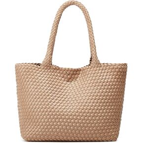 Woven Bags for Women Tote Purse: Vegan Leather Shoulder Handbags - Large Beach Tote - Travel Totes Handwoven Satchel