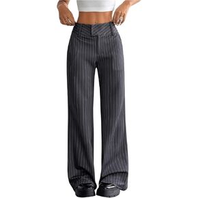 Floerns Women's Striped Print High Waisted Dress Pants Straight Leg Work Suit Pants