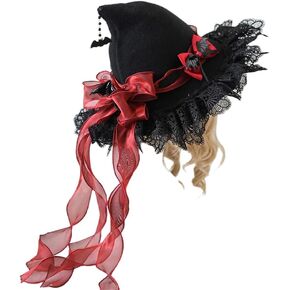 Womens Witch Hat Lolita Magic Adult Wizard Hats Cosplay Halloween Witch Hat Party Accessory Adult Party Headwear