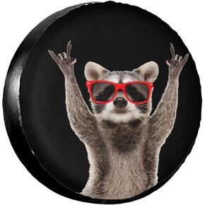 Spare Tire Cover Funny Raccoon in Red Sunglasses Wheel Tire Covers Waterproof Dust-Proof Wheel Tire Protector Weatherproof Tyre Covers Universal for Trailer RV SUV Truck Truck Off-Road Travel 15 Inch