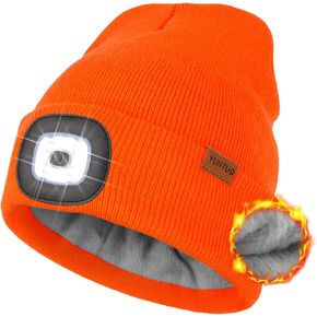 YunTuo Fleece Lined Beanie Headlamp Hat with Light, Rechargeable LED Winter Cap, Gifts for Men Women Husband