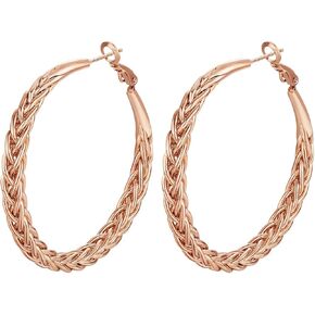 Twisted Hooop Earrings for Women - 14k Gold Plated with 925 Sterling Silver Post Lightweight&Hypoallergenic Large Thick Hoop Earrings Jewelry for Women