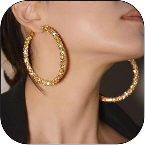 Rhinestone Hoop Earrings for Women Gold Hoops Earrings Dress Sparkly Glitter Hoop Earrings Large Chunky Hoop Earrings Wedding Party Earrings Formal Jewelry for Women 2024