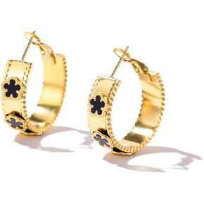 14K Gold Plated Clover Earrings for Women Hypoallergenic Stainless Steel Clover Hoop Earrings