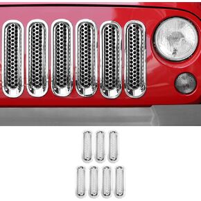 JeCar Front Grill Inserts for Jeep Wrangler JK & Unlimited 2007-2015 Mesh Grille Inserts (Chrome)