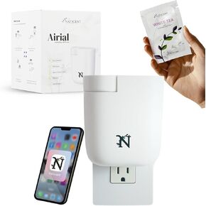 Airial Plug in Essential Oil Diffuser with White Tea Essential Oils Sample, Waterless Oil Diffuser with 24/7 Timer, Adjustable Intensity, App & Manual Control, Plug in Air Fresheners for Home