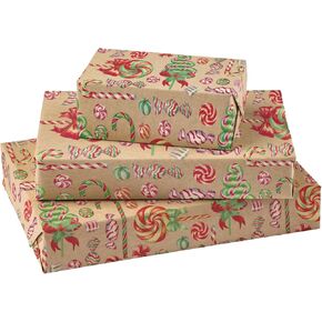 RUSPEPA Kraft Christmas Wrapping Paper Roll - Mini Roll - Santa Claus and Tree Green Design for Christmas, Holiday, Party Gift Wrap - 17 Inches X 32.8 Feet