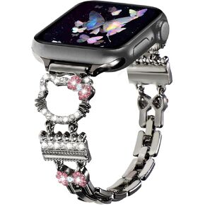 Bling Bracelet Chain Band Compatible with Apple Watch Bands for Women 46mm 40mm 41mm 38mm 44mm 45mm 42mm 49mm, Cute Cartoon Metal Jewelry Charm for iWatch Ultra 2 Series 10/9/8/7/6/5/4/3/2/1/SE