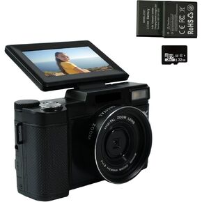 5K 4K Digital Camera for Photography, 4K Vlogging Camera for YouTube, 64MP 40X Zoom 3" Flip Screen Autofocus Anti-Shake 2 Batteries 32GB TF Card Optical Zoom Point and Shoot Digital Cameras