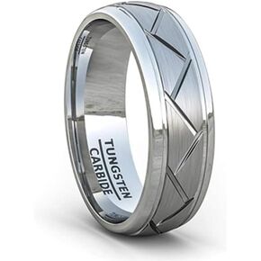 8mm Silver Classic Tungsten Carbide Ring OH-019 for Men Wedding Band Size 7-14 Embed Frosted Grooved Polished Edge