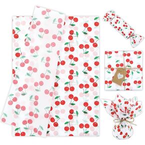 60 Sheet Cherry Tissue Paper for Gift Wrapping, 28 * 20 Inch Cherries Summer Fruit Design Bulk Tissue Paper for Birthday Christmas Gift Packing Party Favor Holiday Paper DIY Crafts Boxes Decorations
