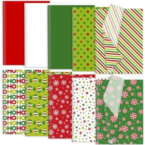 JarThenaAMCS 150 Sheets Christmas Tissue Paper Red Green Dots Stripes Xmas Tree Snowflake Candy Cane Gift Wrapping Paper for DIY Arts Crafts Xmas Holiday Party, 14 x 20 Inch