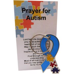 Westmon Works Autism Awareness Key Chain Puzzle Piece Heart Logo with Prayer Card Keychain Gift Set