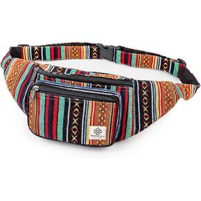 Freakmandu Unisex Hemp Fanny Pack - Hip Waist Bag Money Belt Bag Crossbody Boho Hippie Style Handmade Waist Packs For Men Women - Large