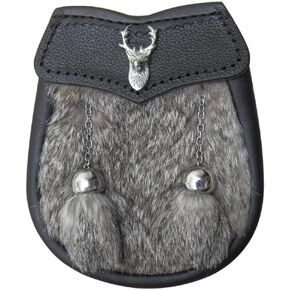 AAR New Baby Fur Sporran Scottish Free Chain Leather Kilt Multi Design Brown Fur 2 Tassels