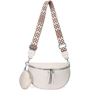 Leather Fanny Pack Crossbody Bags - Fashion Sling Purse Causal Chest Belt Bum Bag Cross Body Purse for Women Travel Sport Camping (Black)