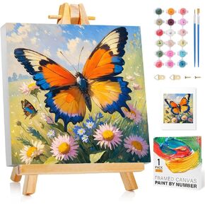 Reivworl Paint by Number with Frame, Butterfly Small Adult Paint by Numbers Kits, Butterfly Acrylic Framed Paint by Numbers Suitable for Gifts and Home Decor 8X8 Inch