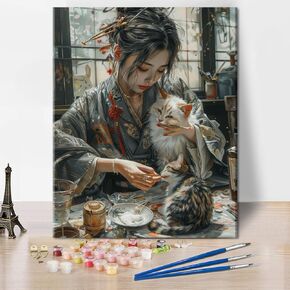 TUMOVO Paint by Number for Adult, Black Cat Paint by Numbers Flowers Cat Adult Paint by Number Kits DIY Painting by Numbers Adults' Paint-by-Number with Paints and Brushes on Canvas, 16 x20 Inch