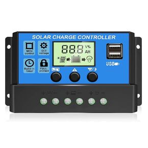 30A PWM Solar Charge Controller, 12V 24V Dual USB Solar Panel Battery Intelligent Regulator with LCD Display, Auto Parameter Adjustable, Timer Setting, Multiple Load Control Modes