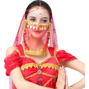 Wuchieal Women's Belly Dance Tribal Face Veil With Halloween Costume Accessory Cosplay Veil
